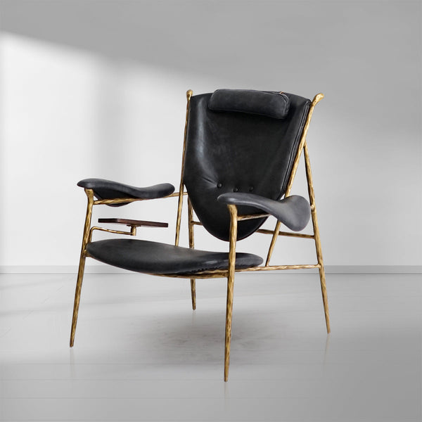 Vintage Forged Enamel Wooden Plate Leather Armchair