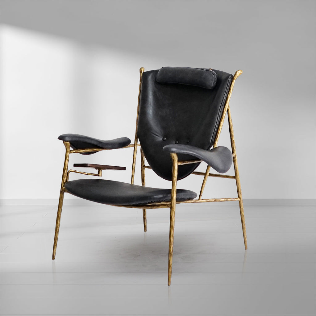 Vintage Forged Enamel Wooden Plate Leather Armchair