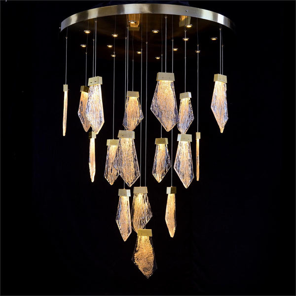 Lux Glass Crystal Thirty-Two-Light Drop Pendant Chandelier
