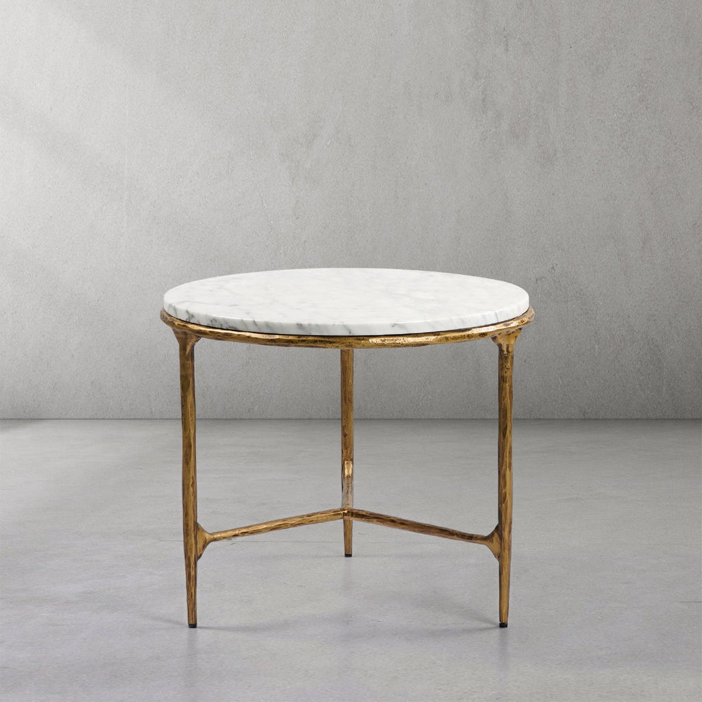 Vintage Forged Iron Marble Round Side Table 3 Table Leg 24