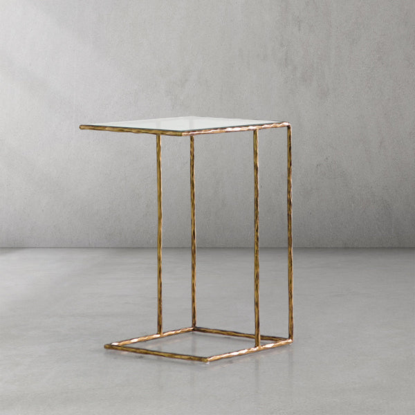 Vintage Forged Tempered Glass C-Shaped Side Table