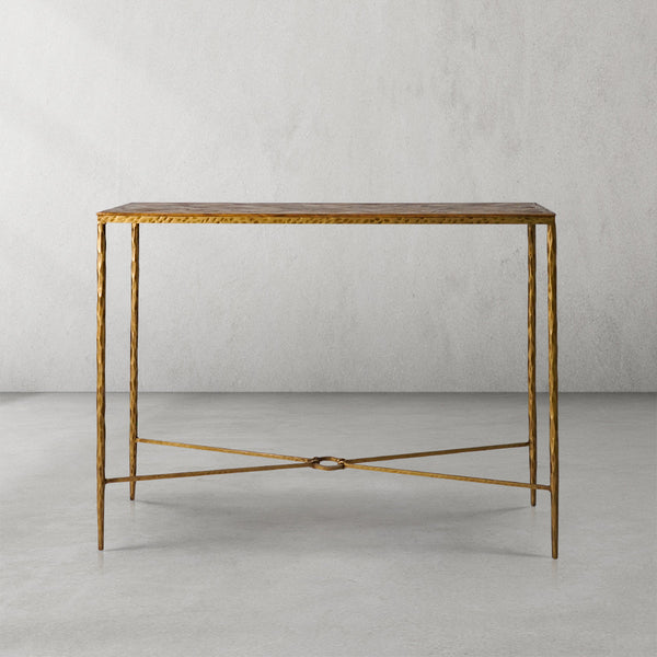 Thaddeus Forged Iron Metal Frame Elm Wood Console Table
