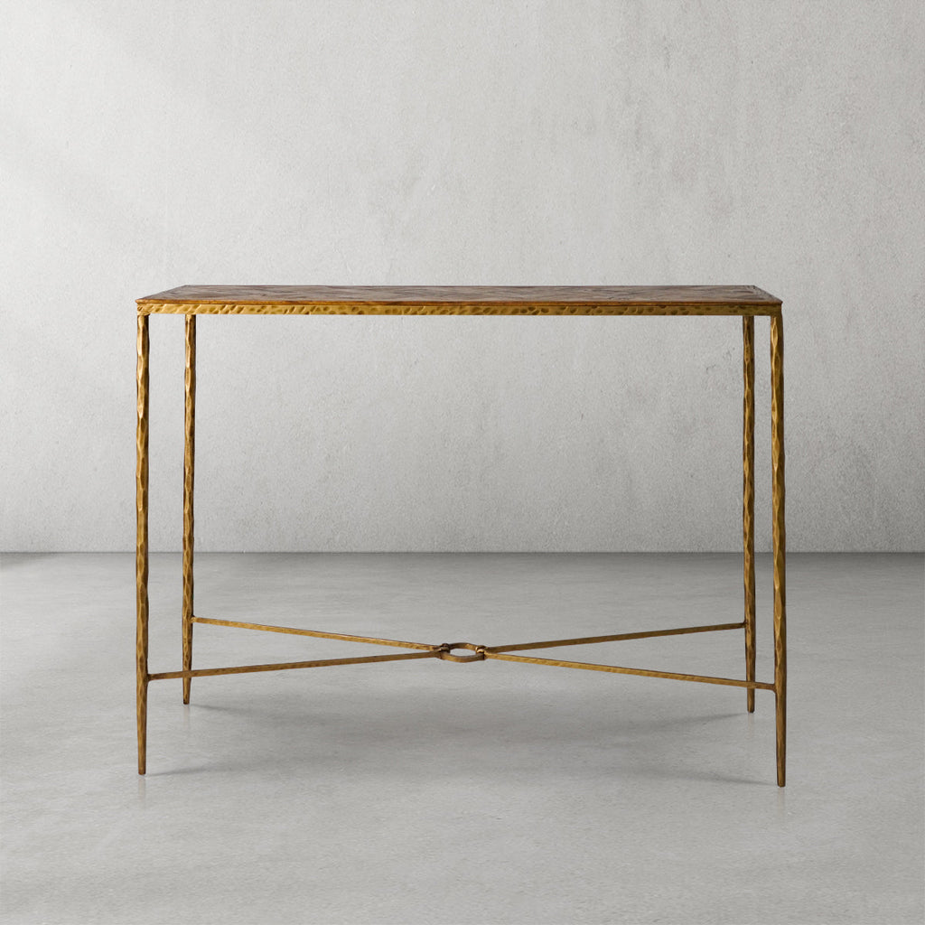 Vintage Forged Iron Metal Frame Elm Wood Console Table