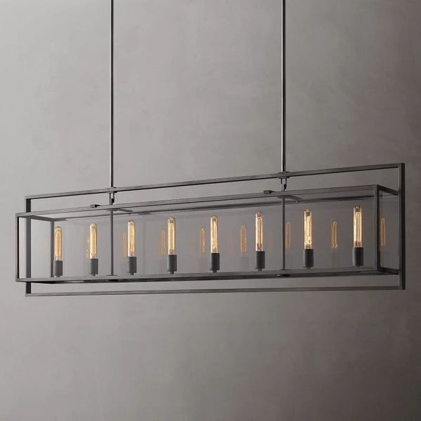 Backe Glass Lantern Rectangular Chandelier 72"