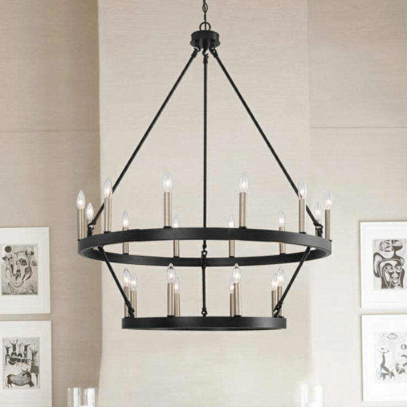 Black/ Brass Dust Wagon Wheel Chandelier Candle Style Farmhouse Vintage Ceiling Light For Living Room