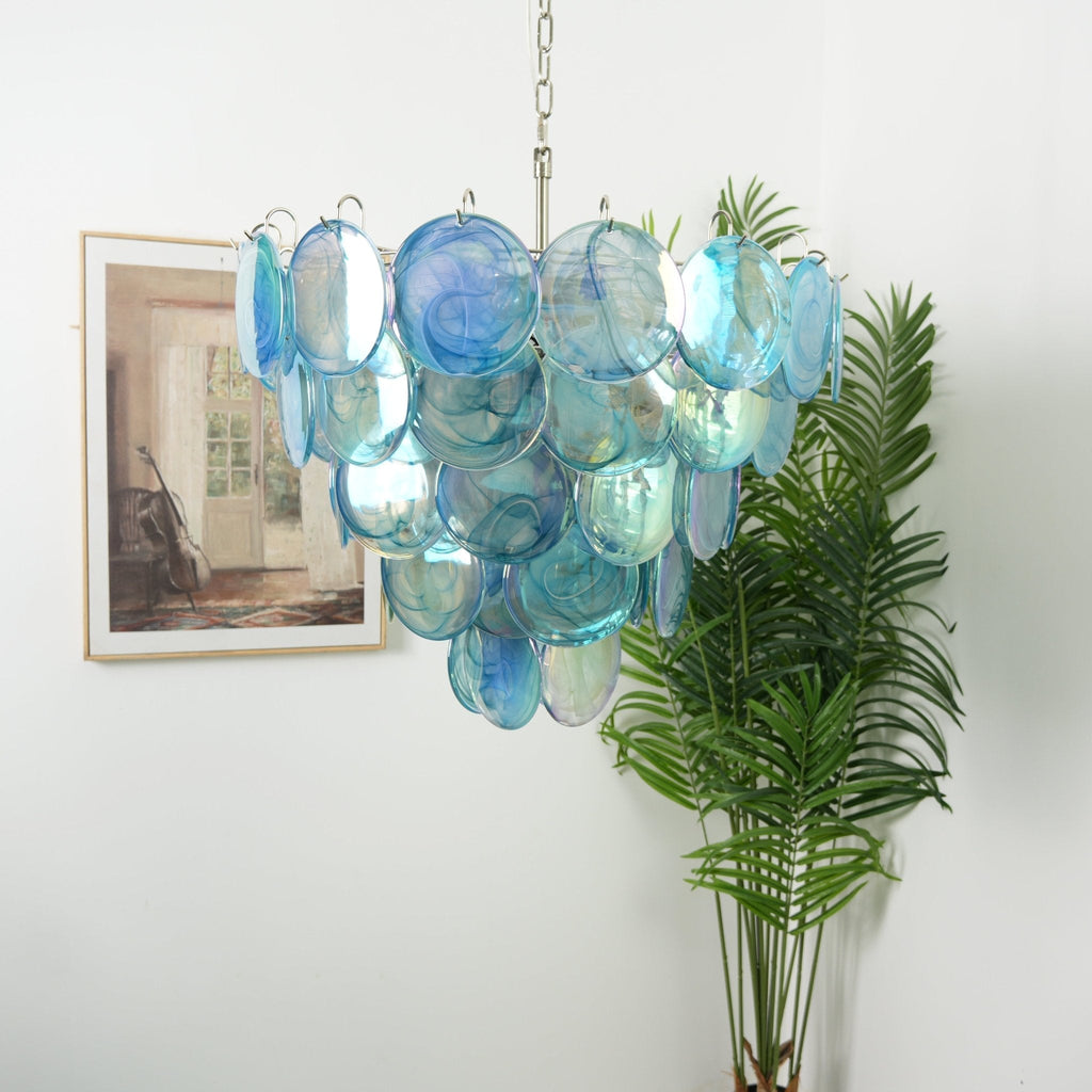 Blue Murano Glass Disc Chandelier