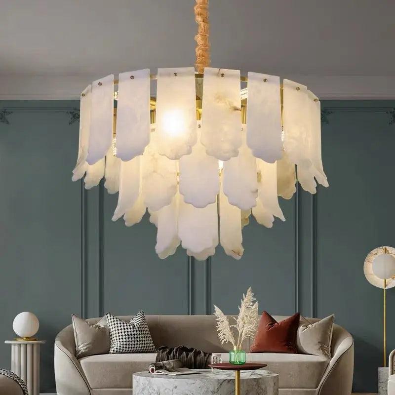 Alabaster Flake Brass Multi-Layer Chandelier Lamp - Yovalighting