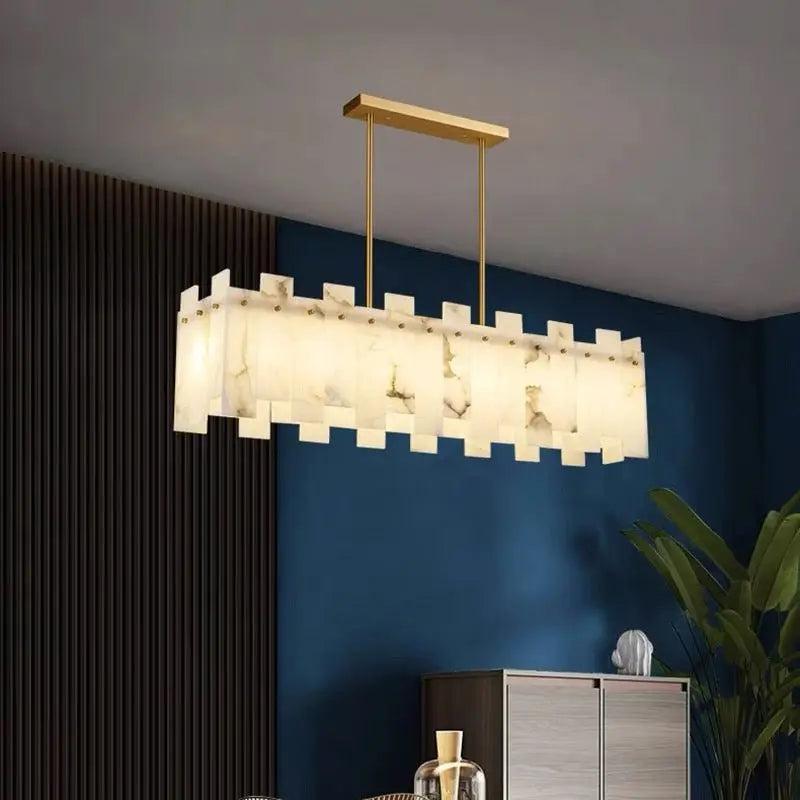Alabaster Flake Modern Rectangular Dining Room Chandeliers - Yovalighting