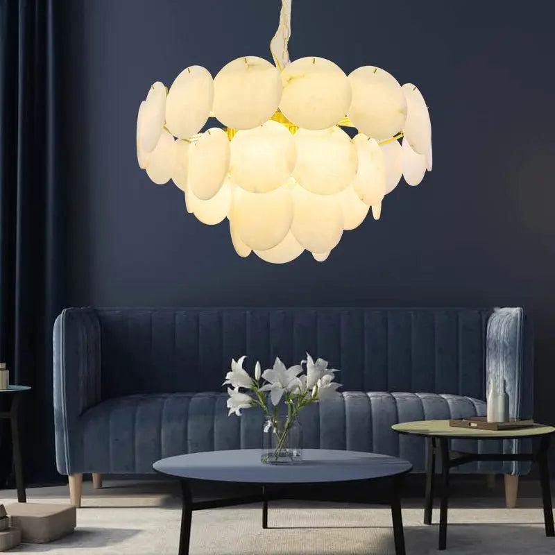 Spain Alabaster Flake Brass Living Room Chandelier - Yovalighting