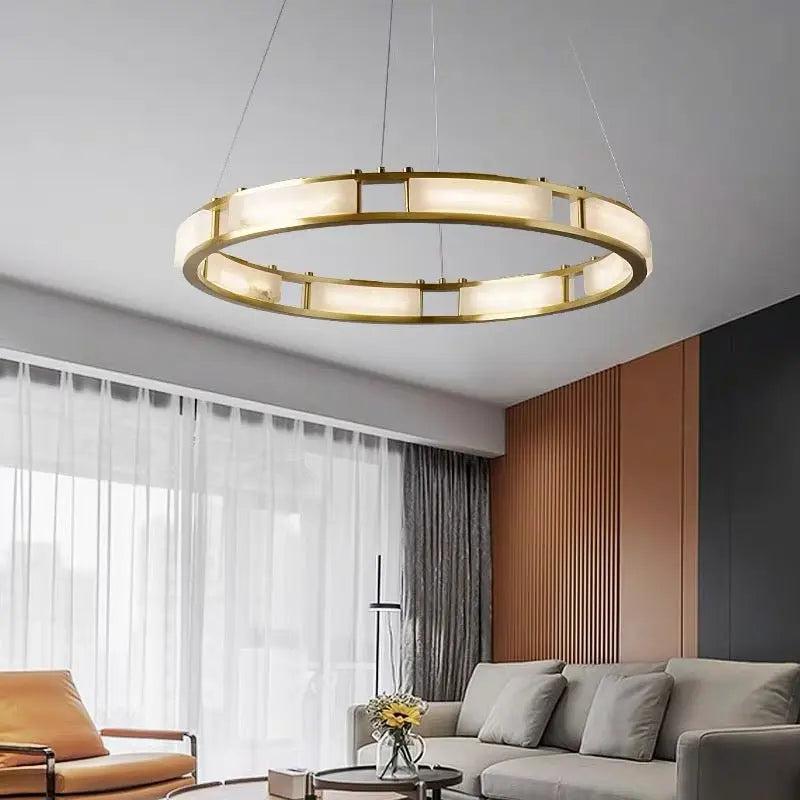 Spain Alabaster Brass Round Chandelier Lighting - Yovalighting