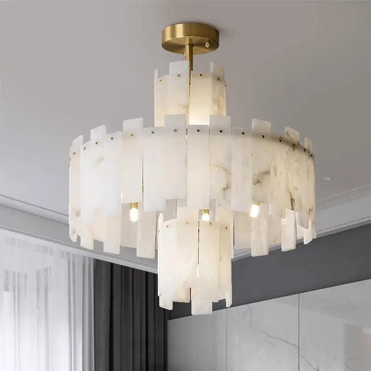 Spain Alabaster Flake Round Modern Chandeliers - Yovalighting