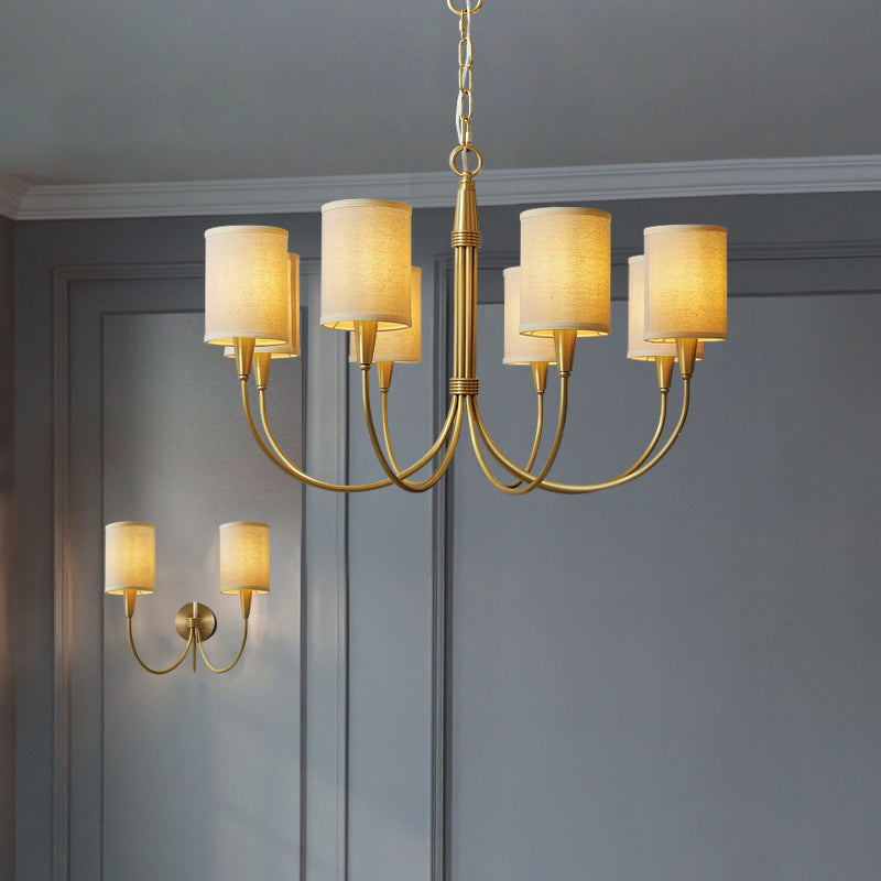 Brass Chandelier|Mid Century Ceiling Fixtures Light|Fabric Shades ...