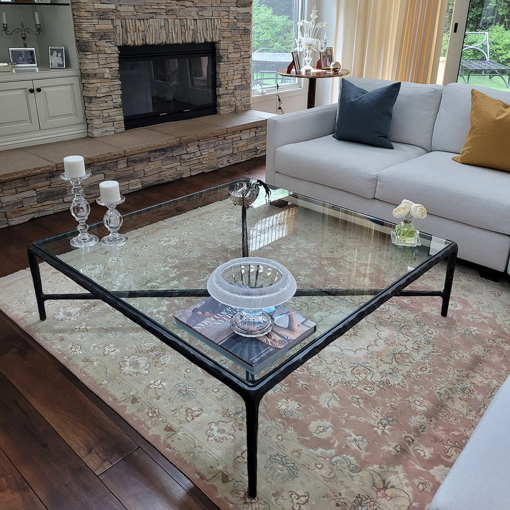 Vintage Forged Iron Square Glass Coffee Table