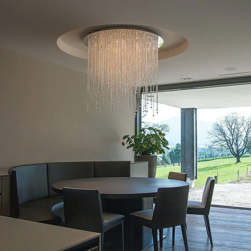 Crystal Tassel Flush Mounted Chandelier Round Ceiling Light Fixture For Living/ Bedroom