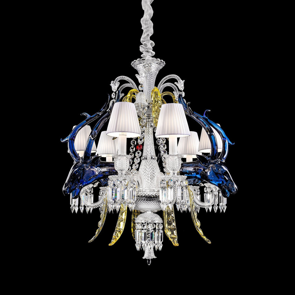 Maria Classic Colorful Candle Branch Blue Deer Crystal Chandelier for Living Room/Dining Room