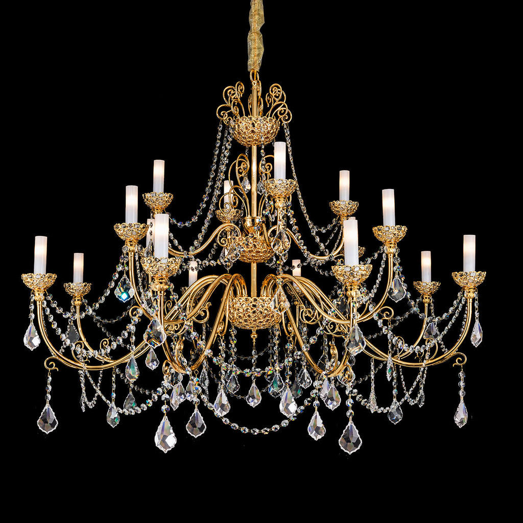 Two tier brass candlestick chandelier