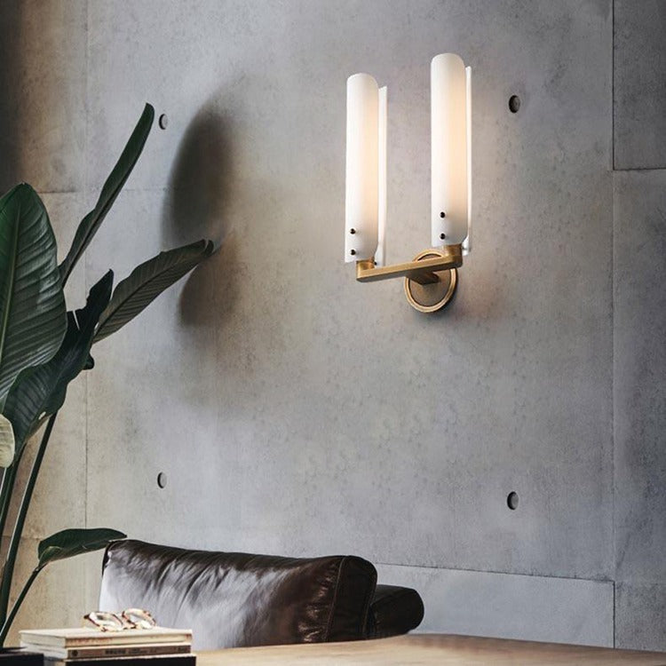 Alen Double White Glass Wall Sconce, Wall Lamps for Bedroom - Yovalighting