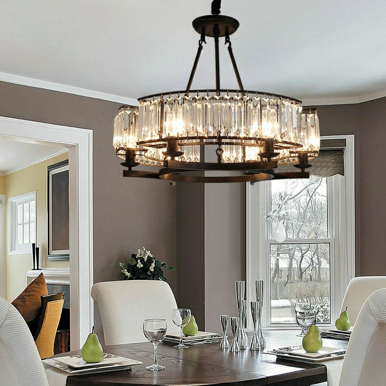 Crystal and Metal Triangular Prism Ceiling Chandelier 6/8/10/12-Light Modern Finish