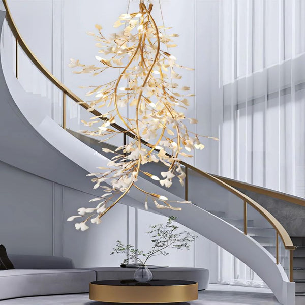 Drooping Ceramic Ginkgo Leaf Chandelier 78'' 98''H