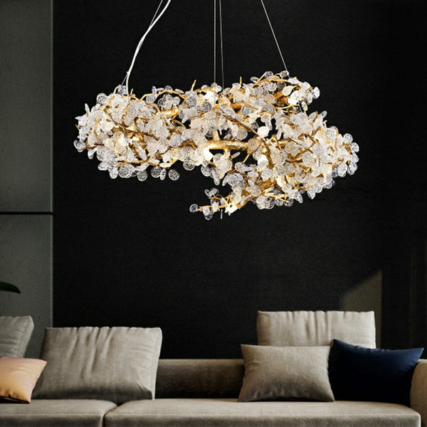 Crystal Leaf Elegant Brass Branch Chandelier
