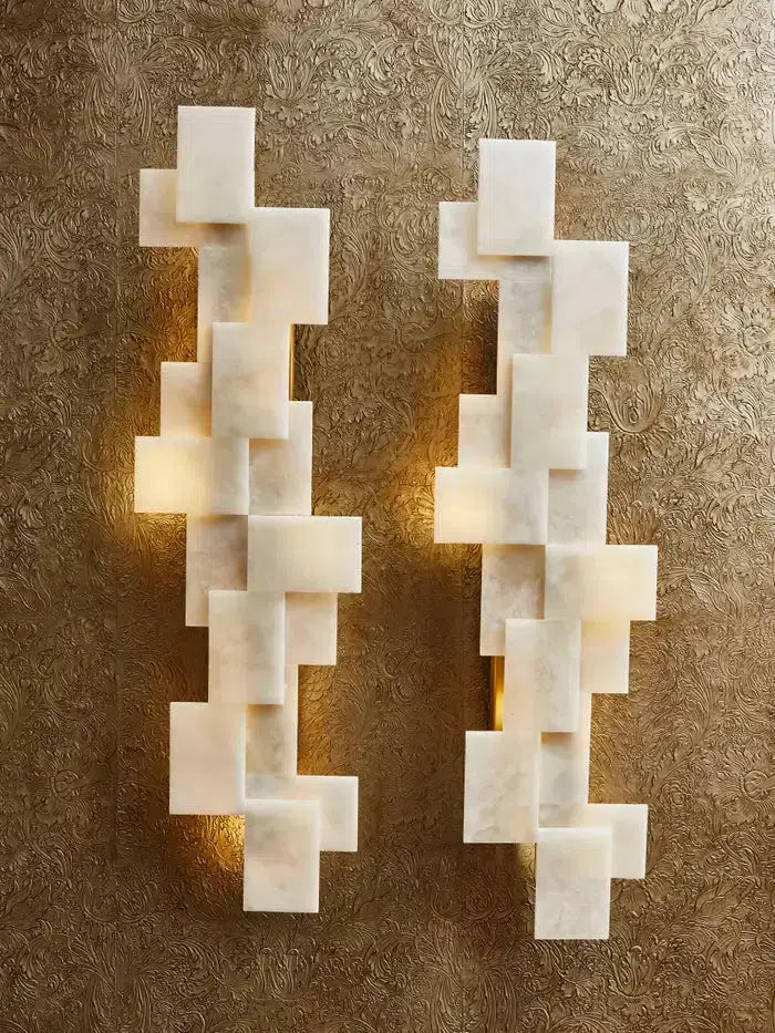 Pair Of Long Wall Sconces in Alabaster - Yovalighting