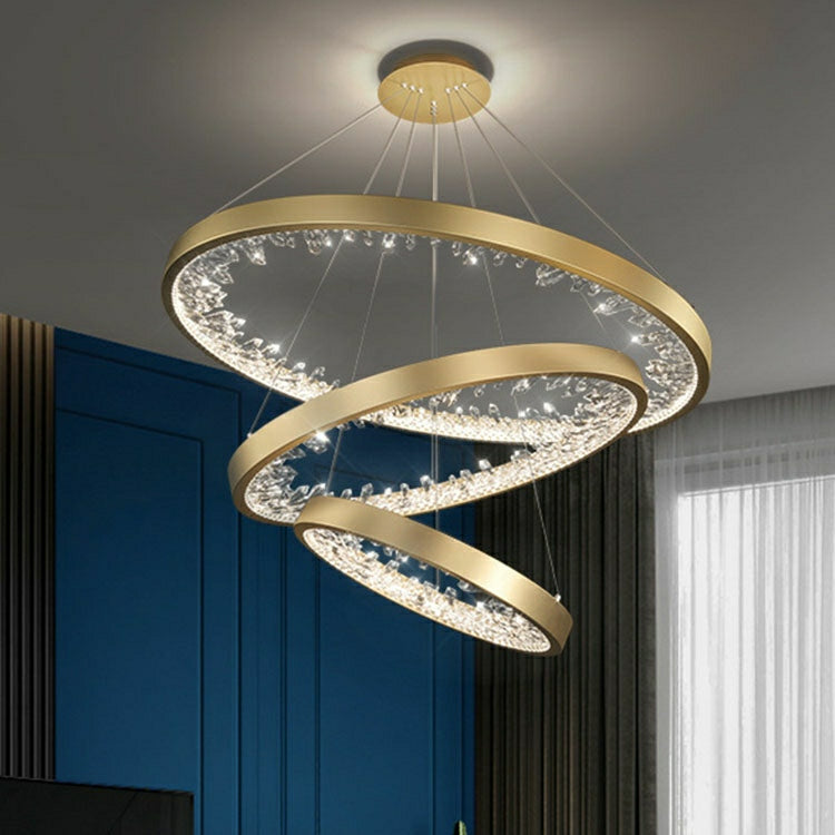 Modern Gold and Black Crystal 1/2/3 Rings LED Chandelier Pendant Light Fixture with Aluminum