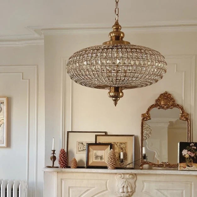 French Empire Vintage Ellipsoid Crystal Chandelier with Iron and Brass Finish for Living Room Bedroom