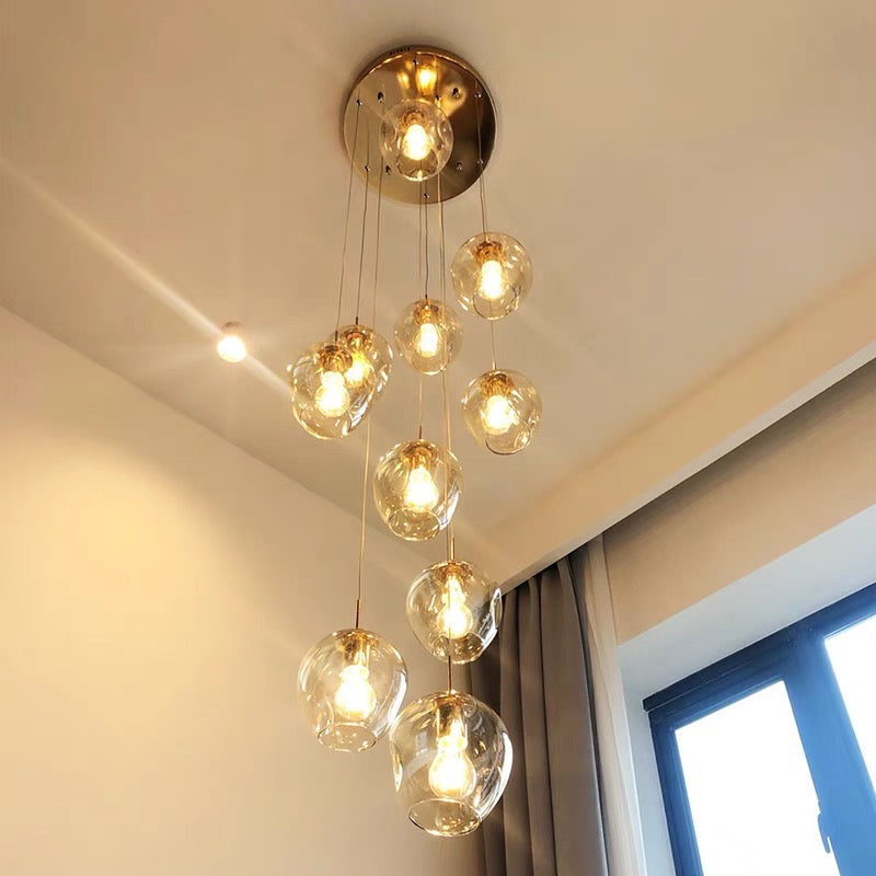 Modern Nordic Spiral Glass Chandelier with Chrome Finish – Luxury Decorative Light Fixture for Staircase and Hallway