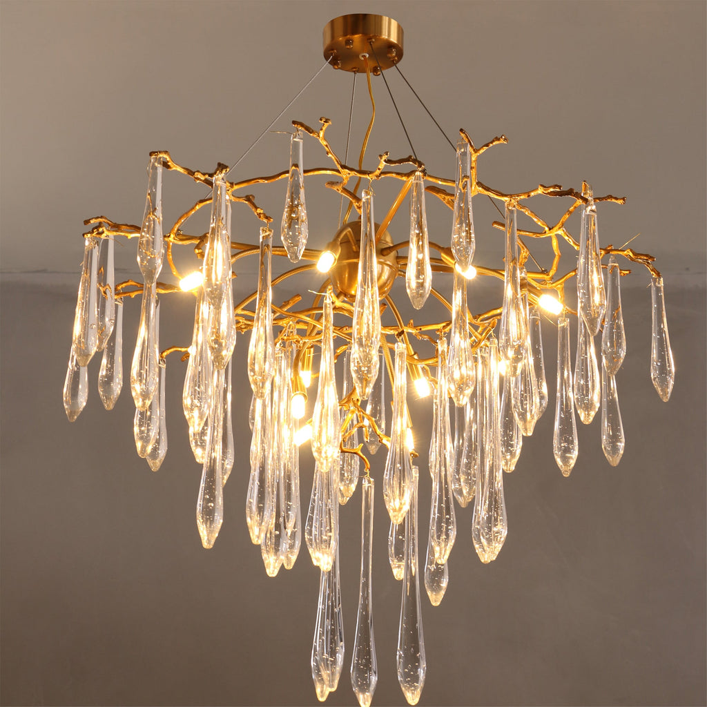 Icicle Branch Brass Crystal Chandelier