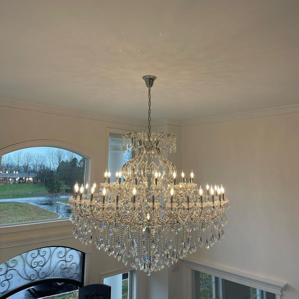 Traditional Classic K9 Crystal Candle-Shaped Chandelier with Steel Finish for Staircase and Foyer