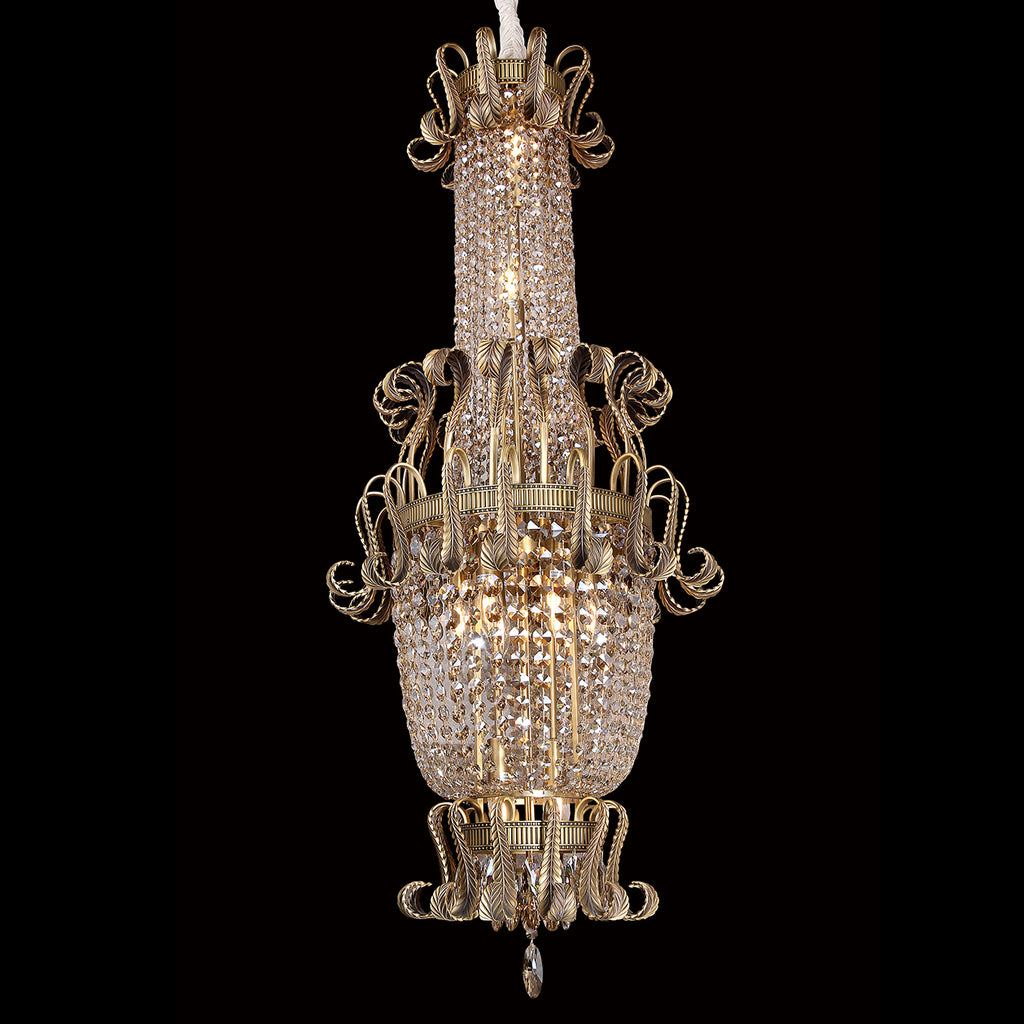 Antique brass chandelier with crystals