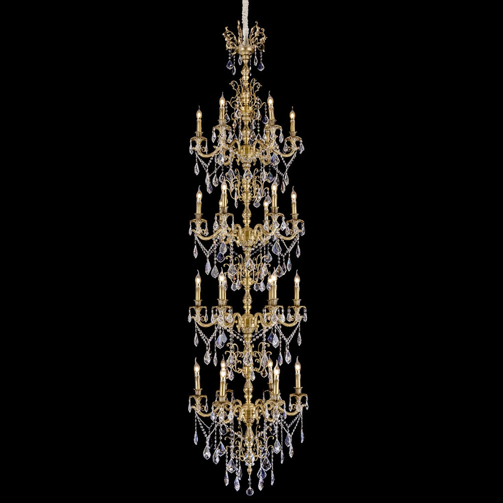 long brass chandelier for stairwell
