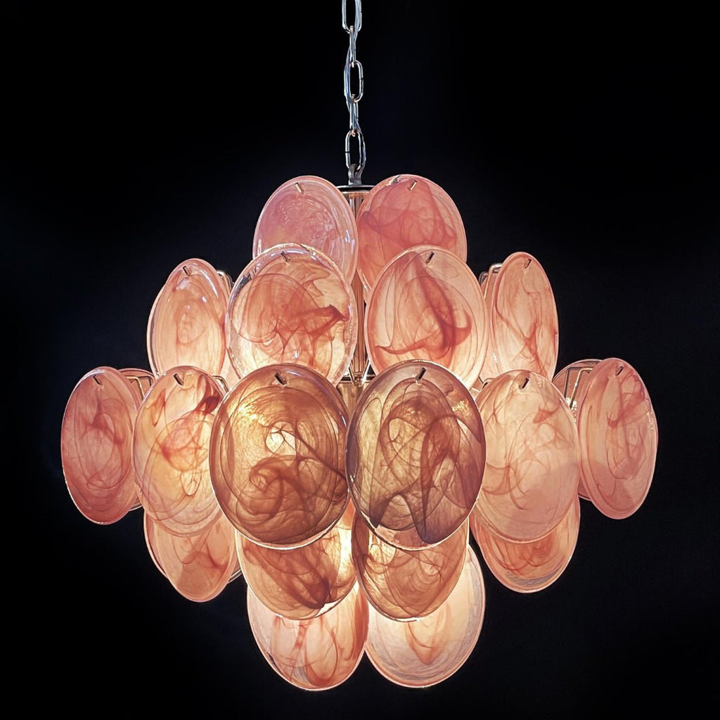 Murano Glass Pink Disks Chandelier