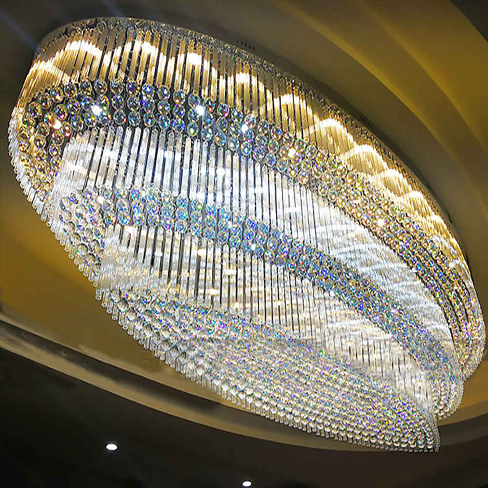 Oval flush mounted crystal chandelier