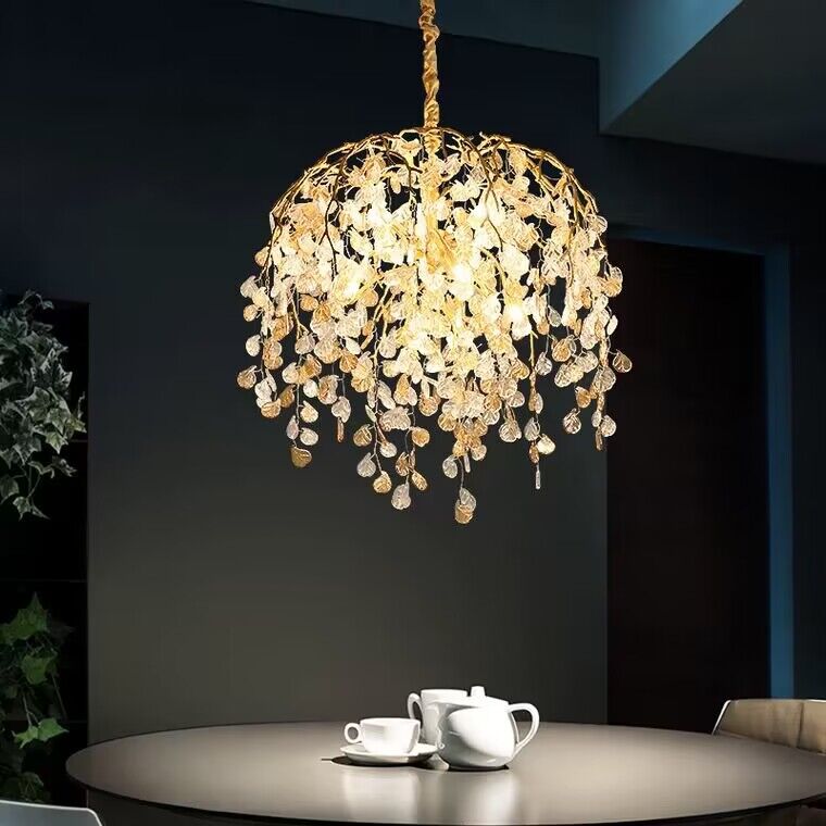 Modern Luxury Metal and Glass Leaf Branch Chandelier for Living, Dining, Bedroom