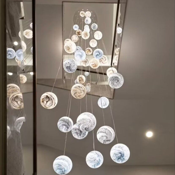 Nordic Planet Creative Long Ball Pendant Chandelier Staircase Foyer
