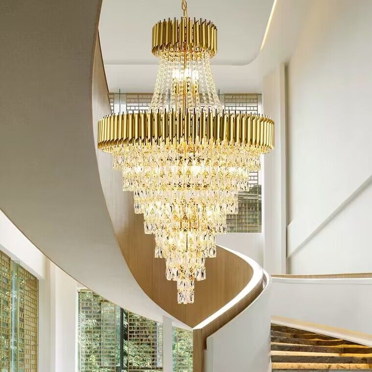 Extra Large Modern Spiral Multi-Layer Crystal Chandelier with Gold or Black Finish, High-Quality Materials for 2-Story Living Room and Foyer