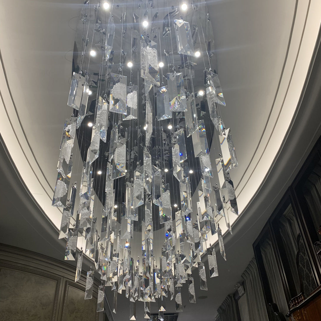 Oversized Modern Silver Ice Chips Crystal Ceiling Chandelier Flush ...