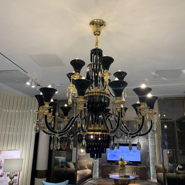 Maria Classic Branch Crystal Chandelier with Candle Design in Black and Gold