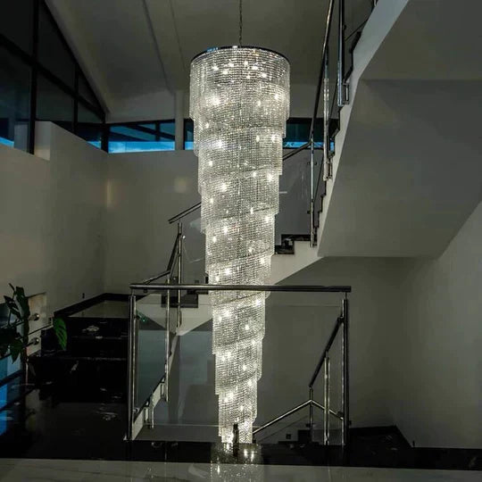 Extra Large Spiral Tiered Long Crystal Chandelier Luxury Crystal Tassel ...