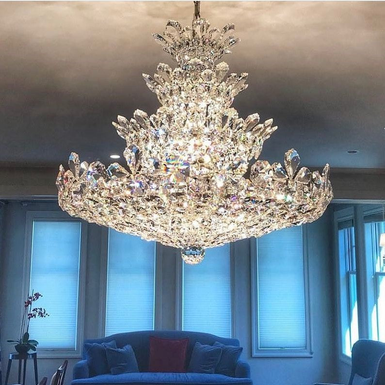 Luxury Empire-Shaped Floral Crystal Chandelier with K9 Crystal Finish for Foyer and Living Room
