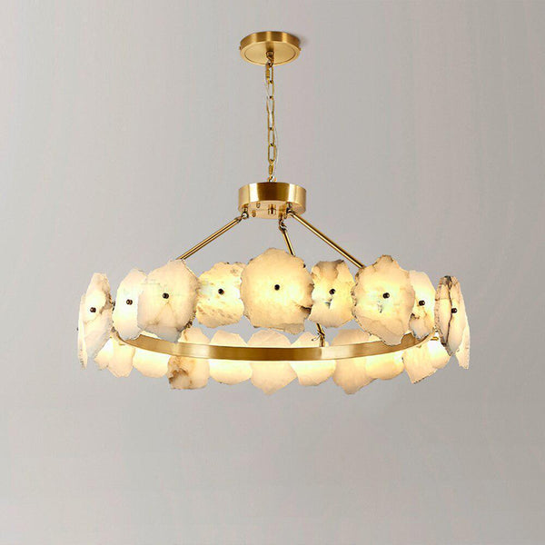 Natural Flake Alabaster Modern Round Chandelier