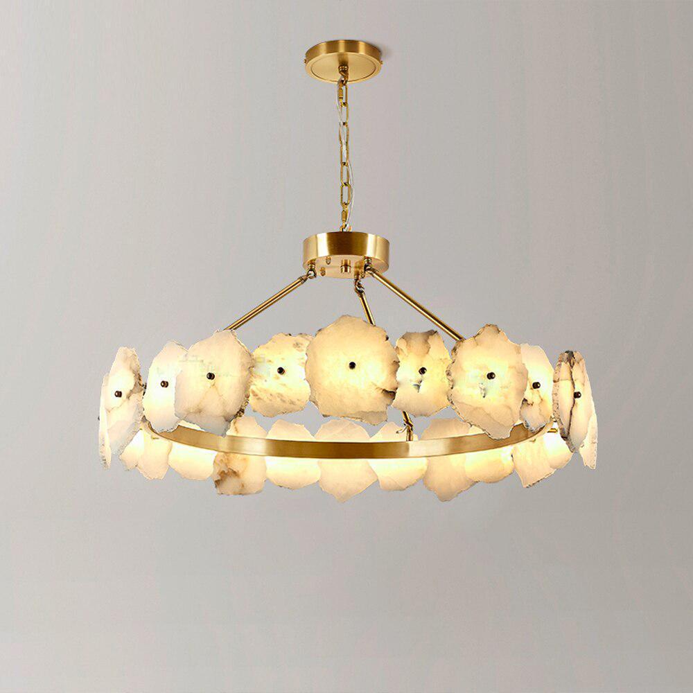 Natural Flake Alabaster Modern Round Chandelier