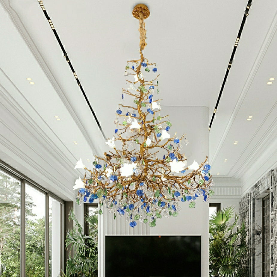 Mila Colored Flower Crystal Chandelier Brass Branch Chandelier