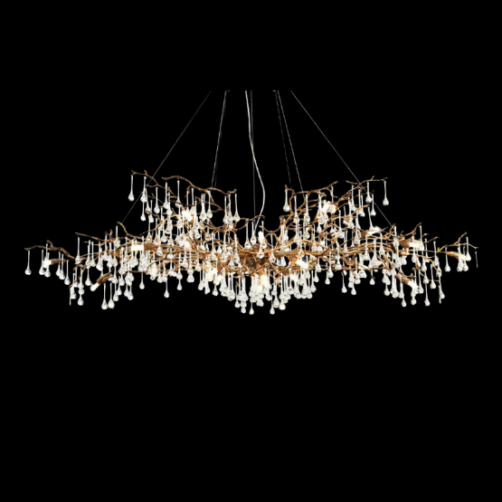 Brass Branch Large Chandelier Light Crystal Drops For Living Dining Room