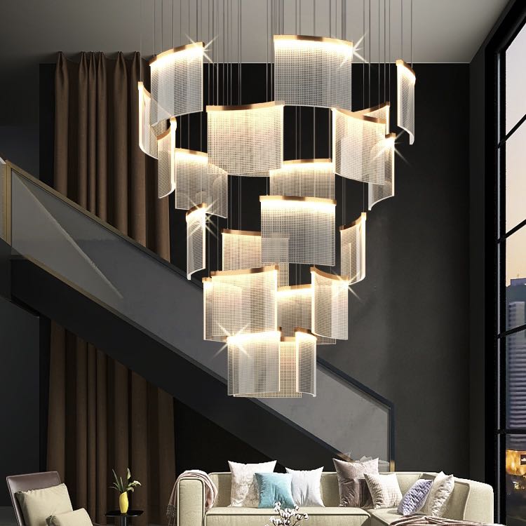 Acrylic Square Designer Tile Chandelier for Foyer and High Ceiling Living Room