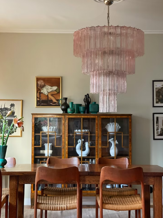 Hand-Blown Glass Tiered Round Chandelier with Metal Finish, 3-4-5-7 Tiers Modern Art Design
