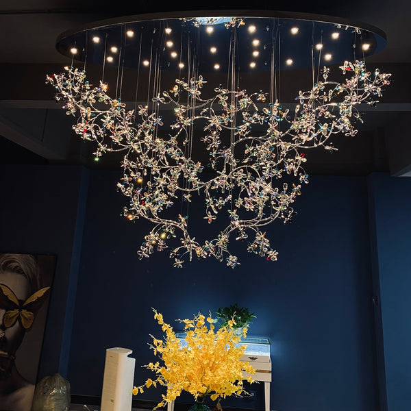 Large K9 Crystal Flower Branch Chandelier For Hotel Foyer Entryway
