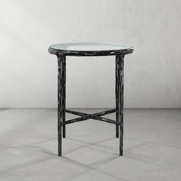 Thaddeus Forged Iron Glass Round Side Table 18" 22"