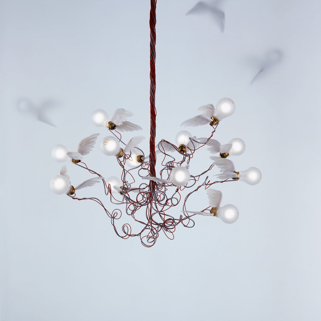 Nivynus LED Chandelier Brass & Goose Feather 27.6